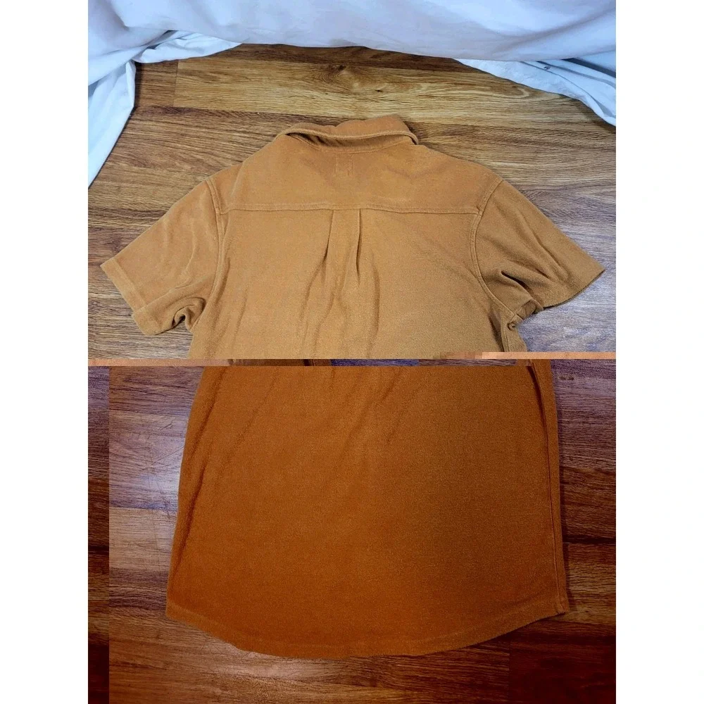 Dandy Del Mar Button Up Shirt Mens M Yellow Terry Cloth Short Sleeve Resort